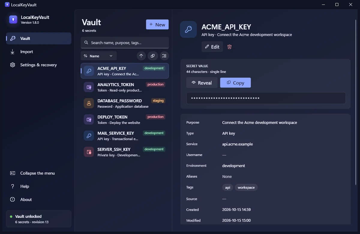 Inside the LocalKeyVault app