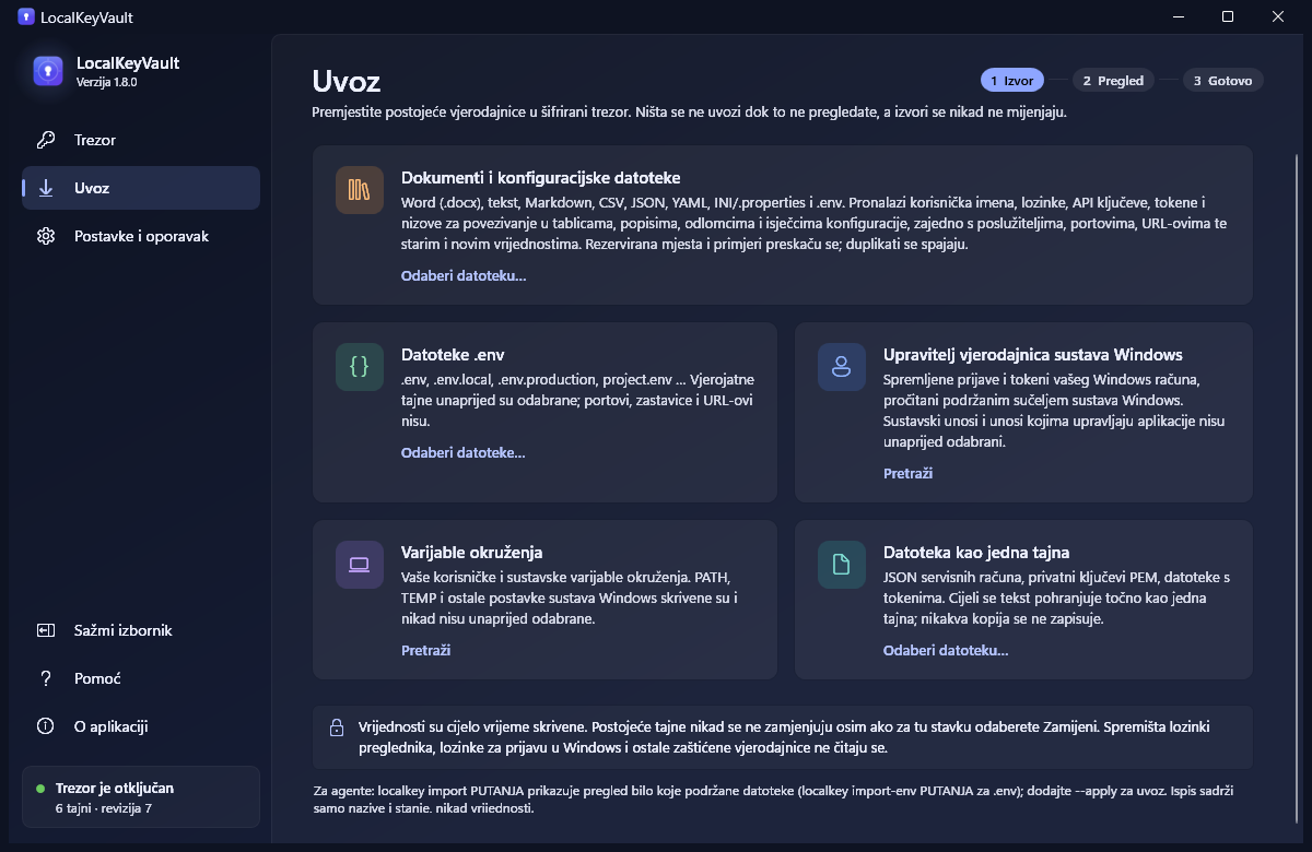 LocalKeyVault centar za uvoz